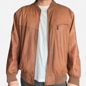 Rover & Lakes tan and brown leather bomber jacket